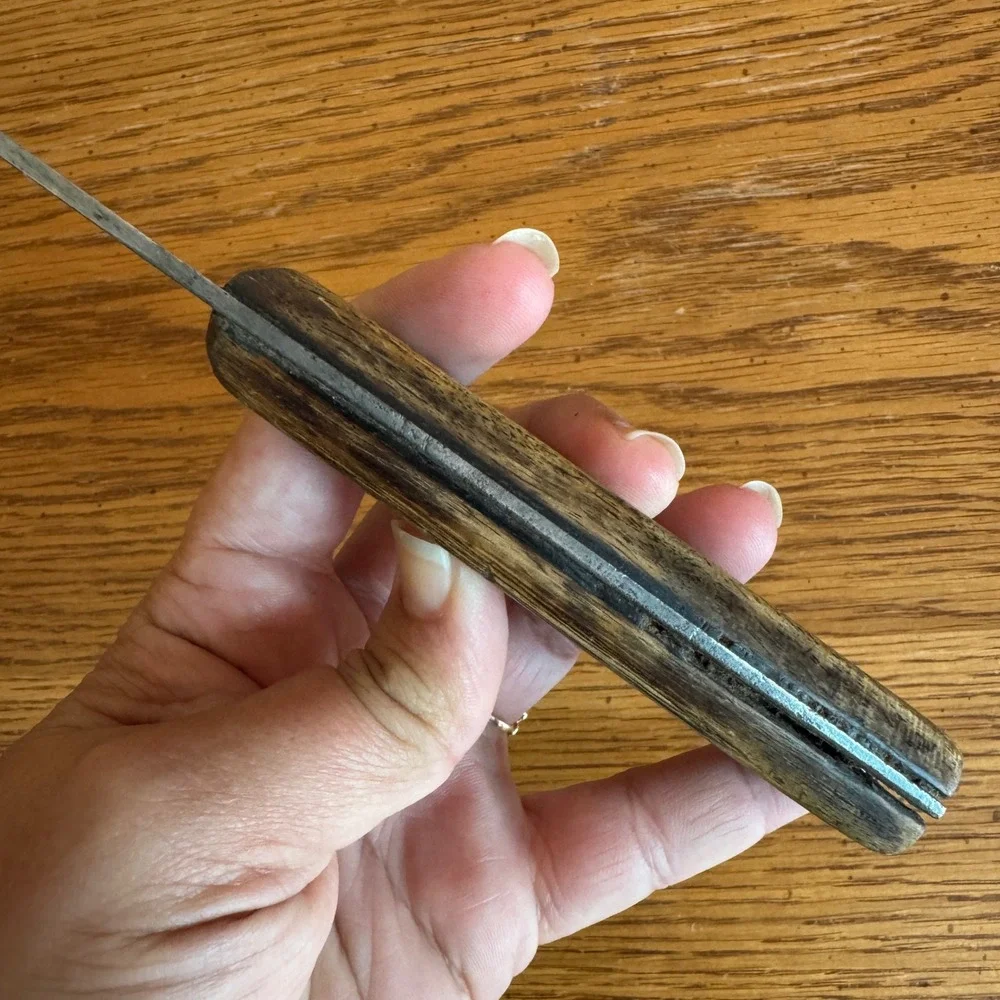 Vintage Hand Hammered Carbon Steel Butcher Knife Wood Handle Primitive‎ Rustic